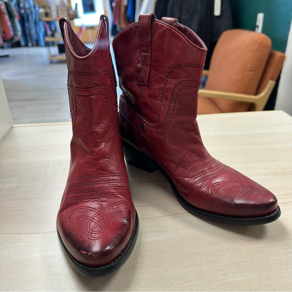Franco Sarto Red Leather Cowboy Booties